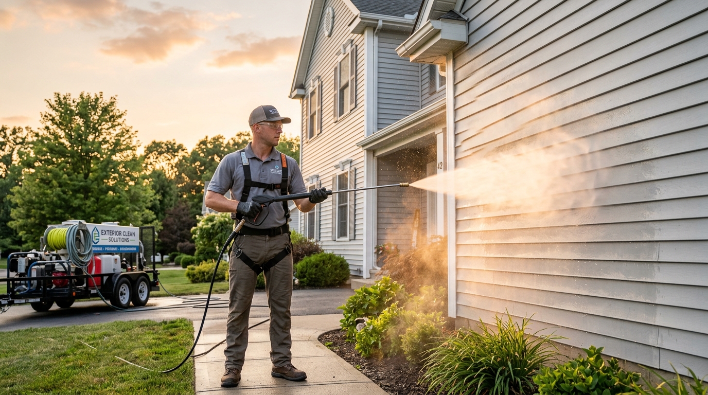 Professional exterior cleaning in action